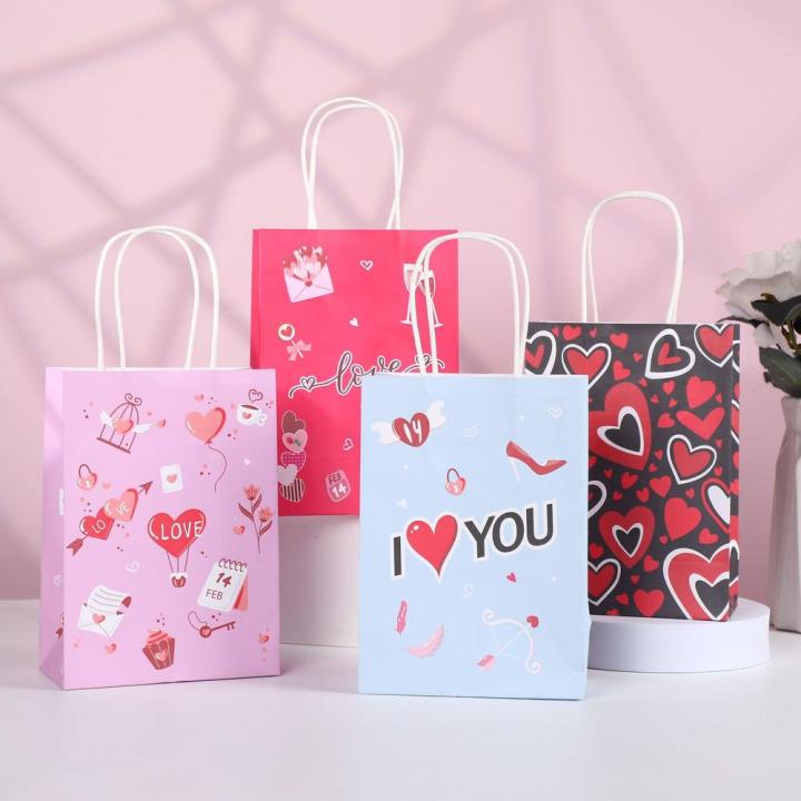 Heart shape designs Valentine's Day gift bags Unique Colorful Suitable for Valentine's Day Tote bags 4 designs Party supplies for Valentine's Day party Gift giving Shopping Promotional events Suitable