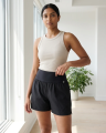 Womens High-Waisted Swim Shorts with Inner Brief From Levin. 