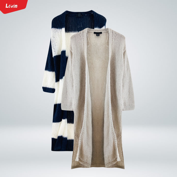 Women's Long Waffle Knit Open Winter Cardigan From Levin