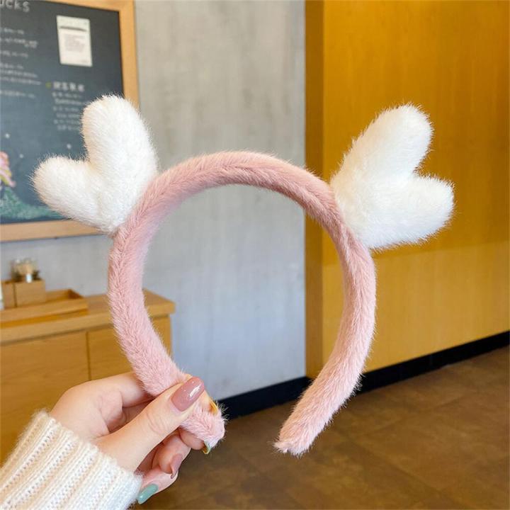 Cute Fluffy Headband For Women Sweet Cat Ear Antler Bow Plush
