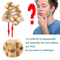 DIY Bamboo Wooden Toys/ 3D Brain Teaser Kong Ming Lock Puzzle Toy/ Classic Building Block Learning Toys for Kids Adults Gifts. 