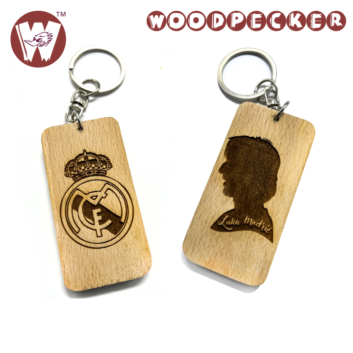 Real Madrid logo with Modric design Wooden Key ring beech wood