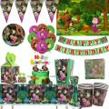 Mashas and the Bear Theme Party Decor Disposable Tableware Cup Plate Napkin Tablecloth Balloon Kids Girls Birthday Bath Supplies.