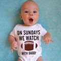 On Sundays We Watch Rugby With Daddy Newborn Baby Boy Girl Costumes Football Cotton Romper Jumpsuit Outfits Short Sleeve Clothes.