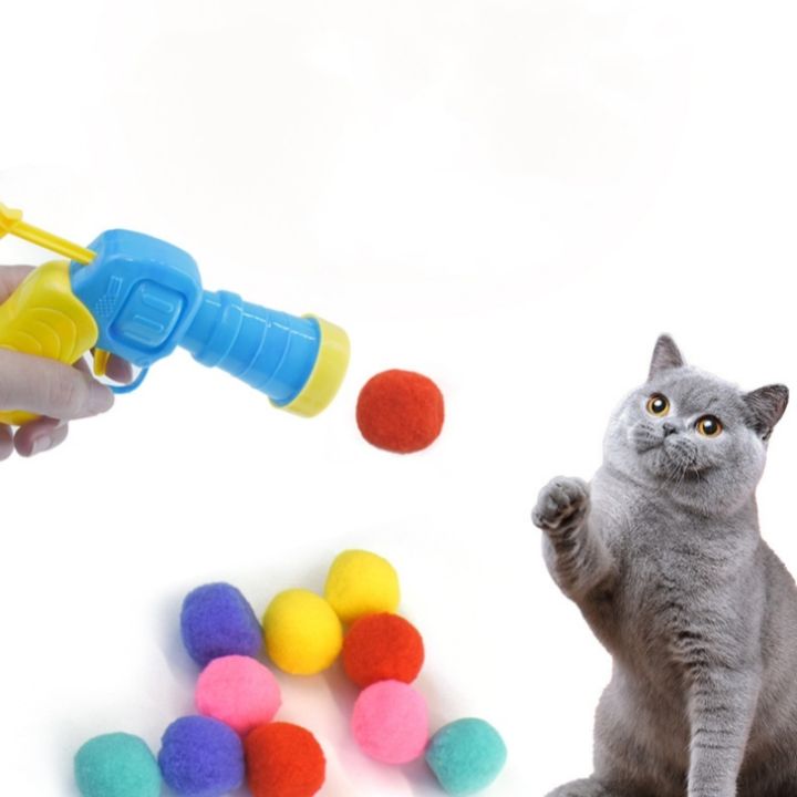 Plush ball launcher cat toy self-relive stuffy plush ball elastic cat teasing cat stick pet toy