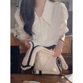 White French Style Shirt Women's Spring and Autumn Design Niche Top Fashionable Stylish Chic Puff Sleeve Pointed Collar Shirt. 