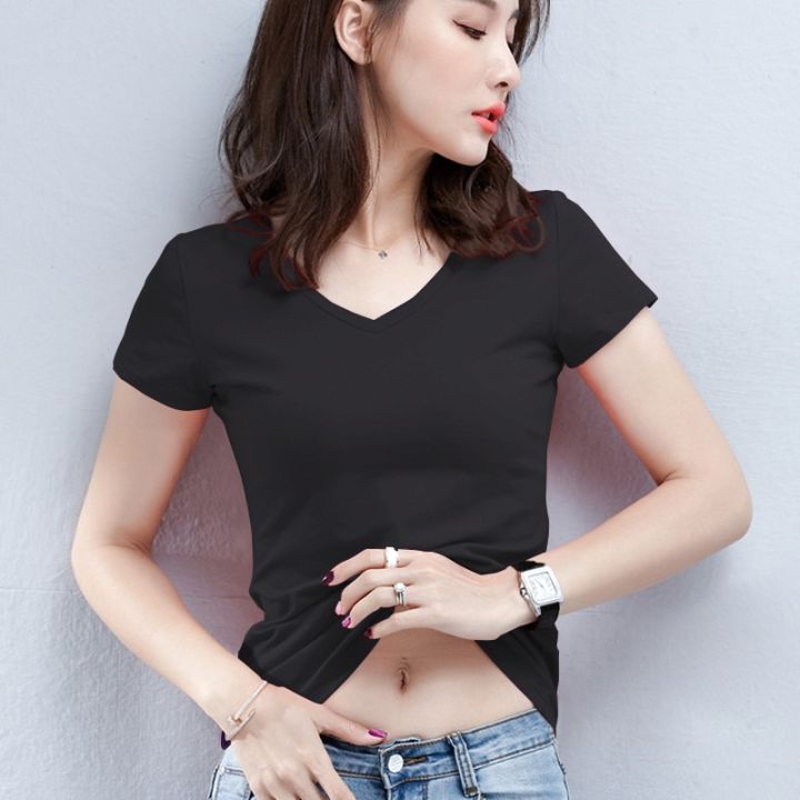 Solid%20V%20Neck%20T%20Shirt%20Women%20Summer%20Slim%20Fit%20Cotton%20T-Shirts%20Short%20Sleeve%20Female%20Casual%20Comfy%20Base%20Shirt%20All%20Match%20Lady%202022%20Tees%20-%20Image%202