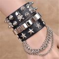 Black Leather Wristband Bracelet Cuff goth gothic punk bracelets women men metal armbands cosplay can be adjusted jewelry. 