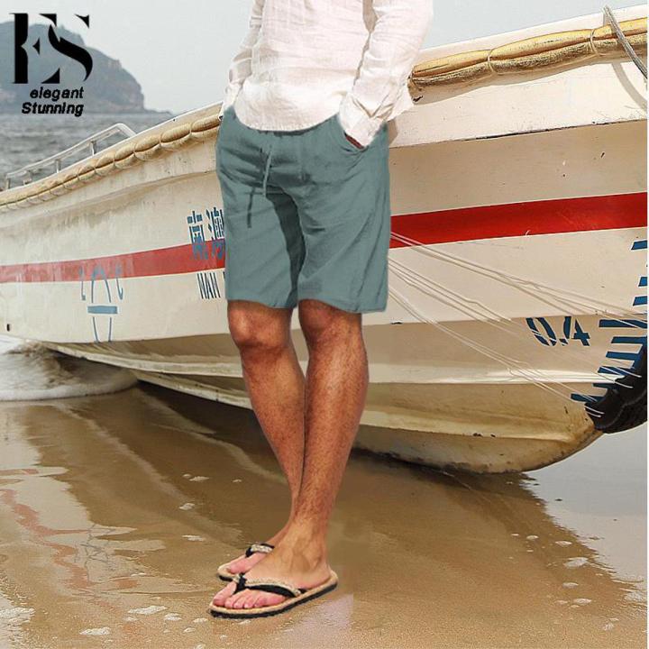 elegantstunning Men Linen Cargo Shorts Summer Multi-pocket