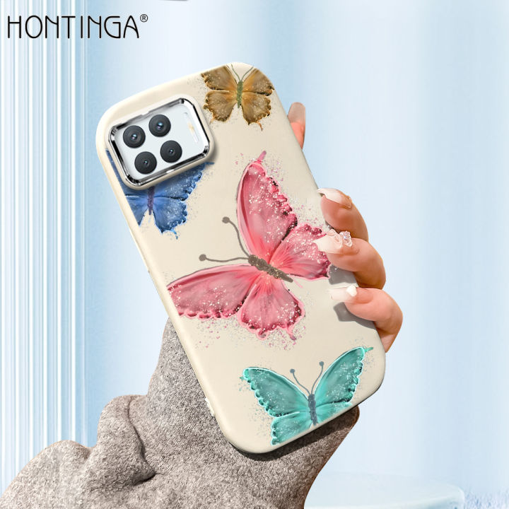 Hontinga for OPPO F19 F17 Pro A95 A74 A94 A93 2020 Back Cover Luxury Silver Edge Lens Mobile Cover Beautiful Butterfly Pattern Soft Silicone Phone Case