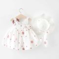2022 Summer Newborn Baby Clothes Baby Girl Clothes Cute Print Sleeveless Cotton Beach Dress + Sun Hat Princess Dresses. 