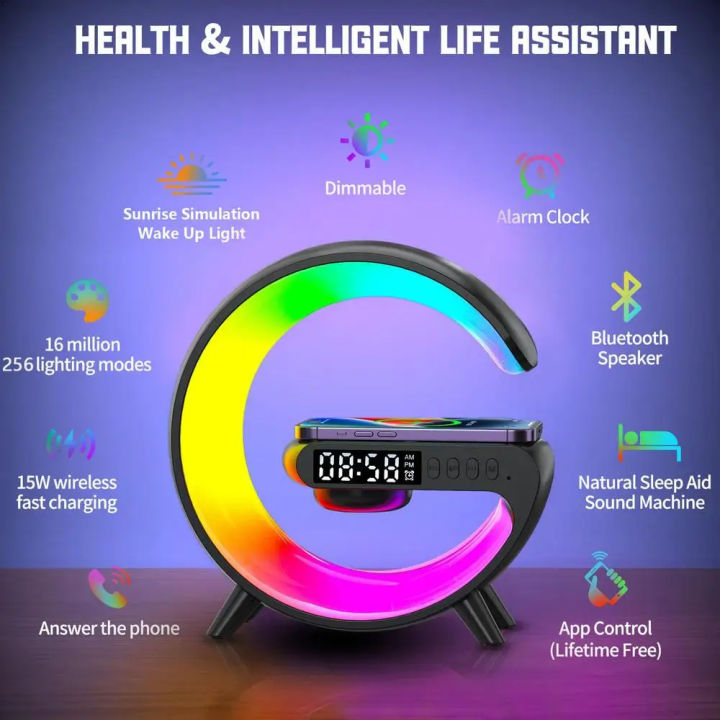 Smart%20light%20sound%20machine%20g63%204-IN-1%20Bluetooth%20Speaker%20Alarm%20Clock%20Wireless%20Charger%20Home%20Stereo%20Loudspeaker%20Subwoofer%20RGB%20Night%20Light%20Lamp%20Fast%20Charging%20Station%20(Charging%20only%20For%20Iphone)%20-%20Image%207