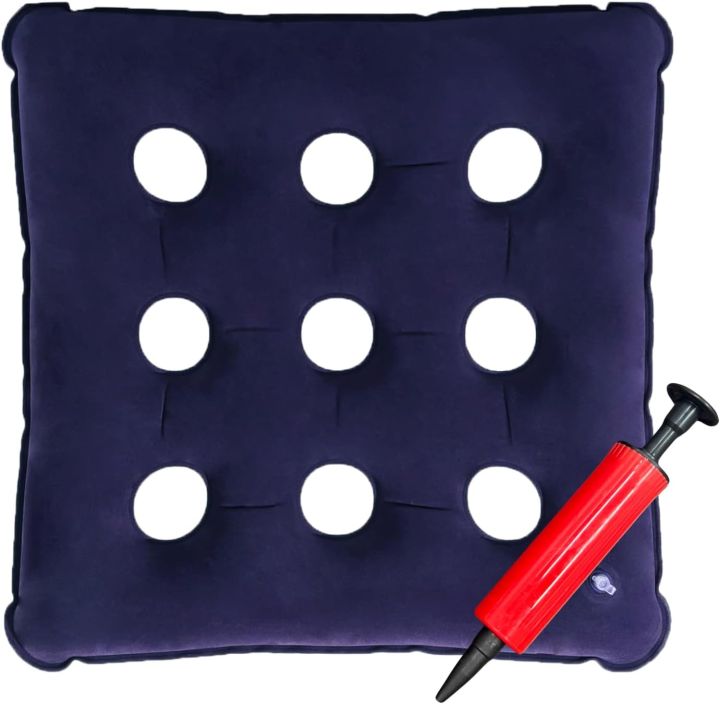 Pressure Relief Cushion for Prevention Sores, Inflatable Seat Air Cushions for Bottoms Flocking 16 Holes, Square Cushion Anti Bedsore with Bonus Air Pump for Wheelchair Office Chair Car