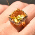 Zhen Rong Exaggeratedly Set Champagne Square Diamond Ring with Two tone Plating. 