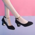 Women's Fashion Solid Round Toe Chunky Heels Wedding Work High Heels Shoes. 