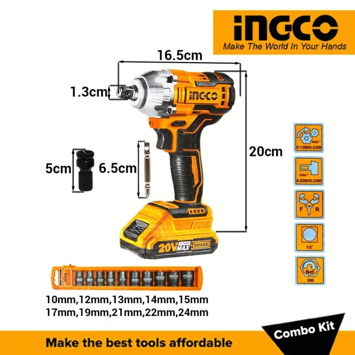 INGCO%20Cordless%202%20Pcs%20Combo%20Kit%20Including%201pcs%2020V%20300Nm%20Brushless%20Lithium-ion%20Impact%20Wrench(CIWLI2038)%20,1pcs%20Work%20Lamp,2%20Pcs%202.0Ah%20Battery%20Pack,1%20Pcs%20Charger%20and%20%20Accessories(HWLI35261)%20-%20Image%206