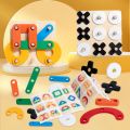 Two-in-one Wooden Pegboard Puzzle And Tic-tac-toe Game, Letter Number Shape Color Sorter Educational Stacking Blocks Toy Set.