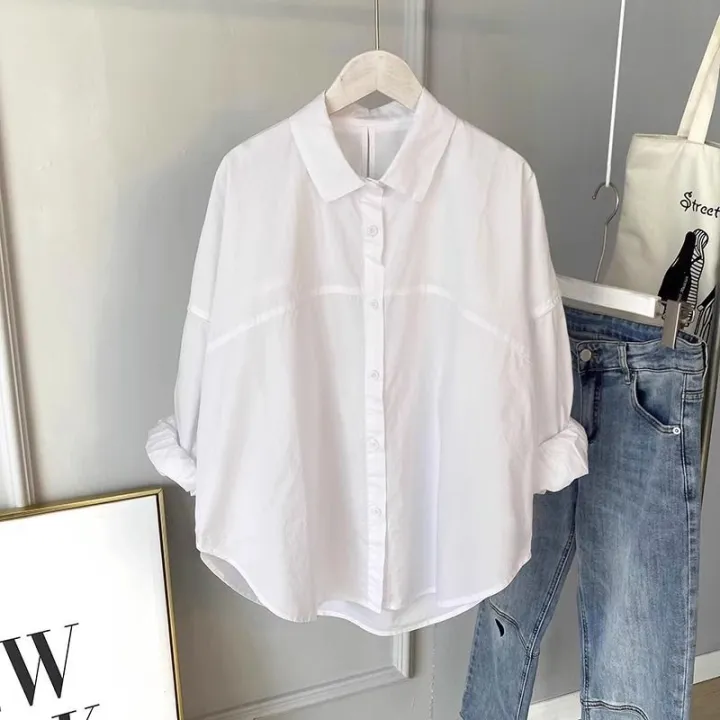 Autumn%20Korean%20Style%20Fashionable%20Drop-Shoulder%20Loose%20Cotton%20Shirt%20Women's%20Long%20Sleeve%20Versatile%20Slimming%20Casual%20Shirt%20Top%20Fashion%20-%20Image%202