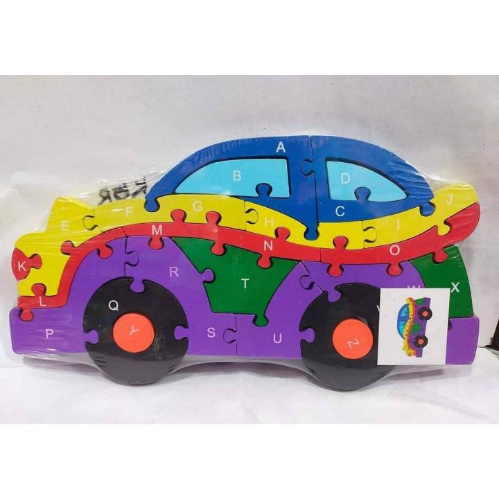 Wooden Puzzle Educational Baby Toy for Preschooler Kids with Alphabets and Numbers (Car – 26 pcs)