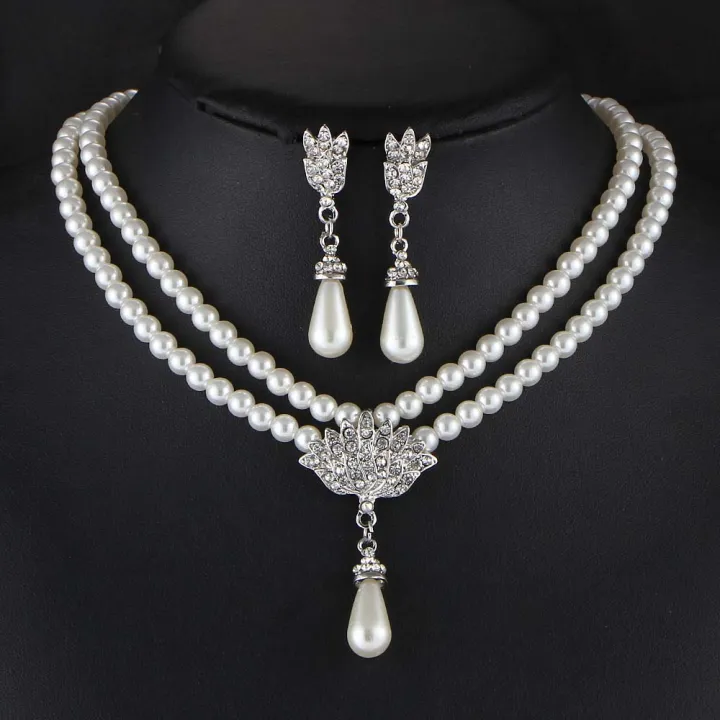 Girls%20Necklace%20Love%203%20piece%20set%20pearl%20necklace%20female%20earrings%20bracelet%20set%20bridal%20jewelry%20elegant%20van%20short%20clavicle%20neck%20chain%20-%20Image%204