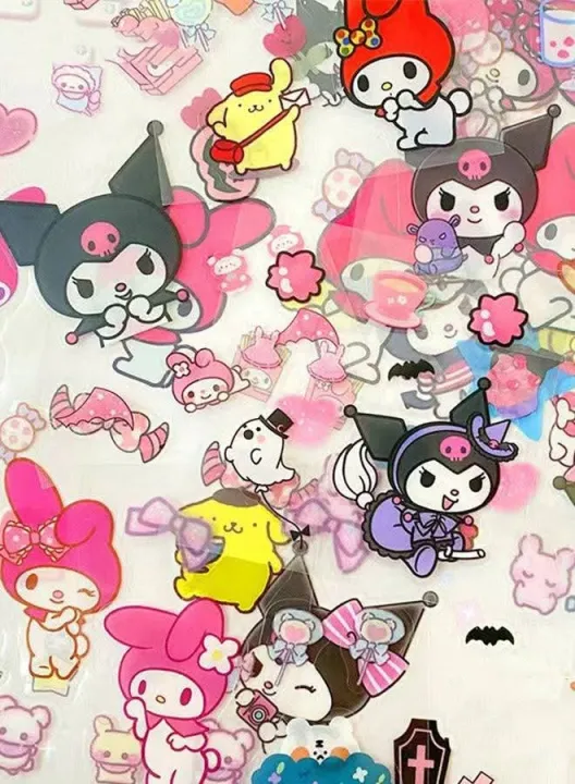 100Pcs%20Sanrio%20Kuromi%20Melody%20Cinnamoroll%20PET%20Transparent%20Waterproof%20Stickers%20Cartoon%20DIY%20Stationery%20Hand%20Ledger%20Sticker%20Gift%20-%20Image%204