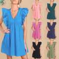 Women's Stylish Cotton Soft Summer Dress with Ruffle Trim and Flattering V-Neck. 