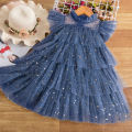 Little Girls Party Dress for Flying Sleeve Children Christmas Clothes 2024 New Flower Girl Birthday Princess Dress for 3-8Y Kids.