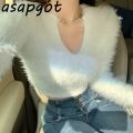 Temperament Grey Chain Tassel V Neck Sweaters Short Slim Knitwear Fashion Chic Korean 2020 Autumn White Bottom Shirts Tops Wild. 