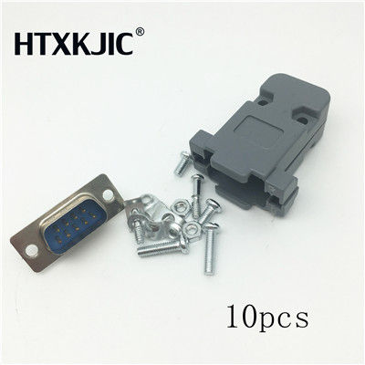 10Set RS232 serial port connector DB9 Male socket Plug connector 9 Pin copper RS232 COM adapter with Plastic Case DIY