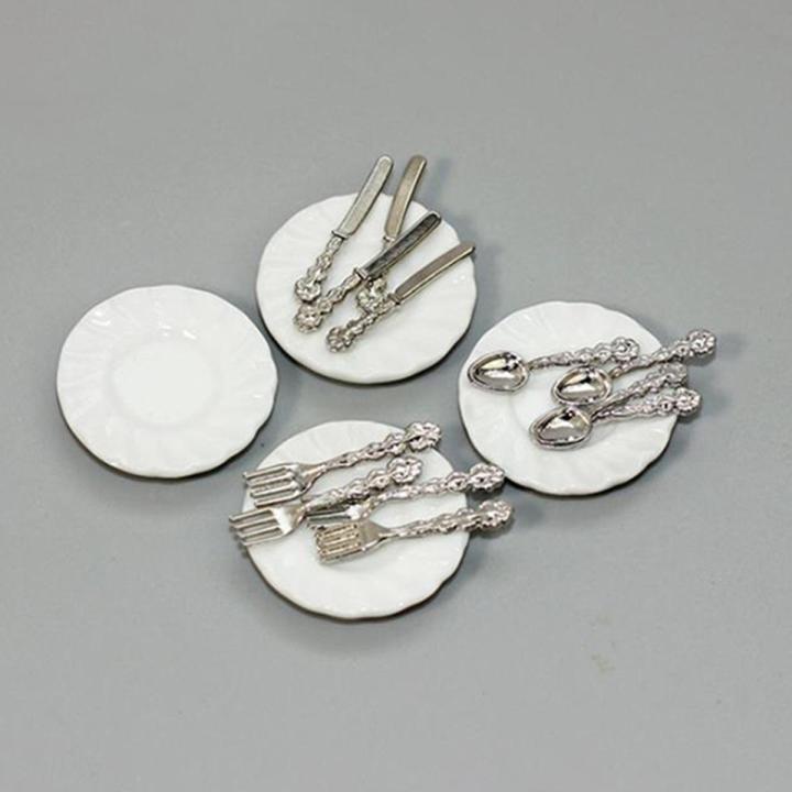 16Pcs Miniature Fork Spoon Plate Tableware Dollhouse Kitchen Decoration