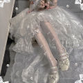 Lolita Cute Long White Bow Cross Print Over-the-Knee Stockings Women's Spring/Summer Thin Glass Filigree Transparent.