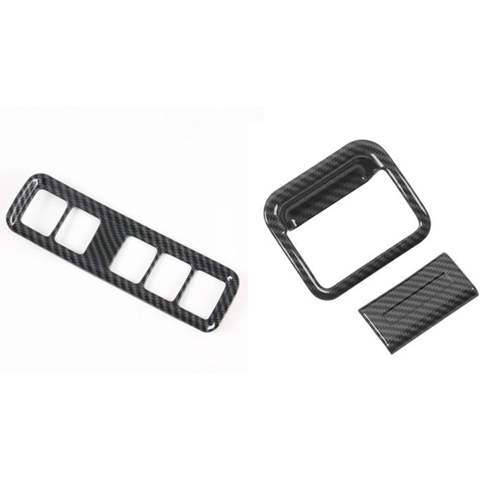 for Nissan Navara NP300 2016-2021 Carbon Fibre Car Headlight Switch Button Cover & Copilot G Box Handle Bowl Cover