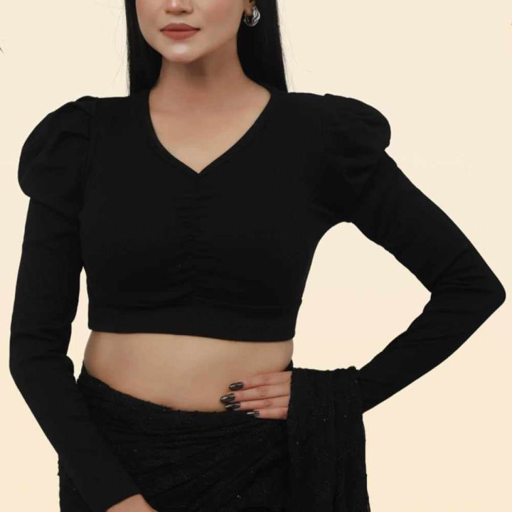 Crop Top Full Sleeve Cotton Blouse for Women Soft Comfortable Fashionable Wear