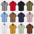 Cotton Linen Solid White Shirts for Men Summer Double Pocket Short Sleeve Casual Shirt Mens Business Holiday Breathable Camisas.