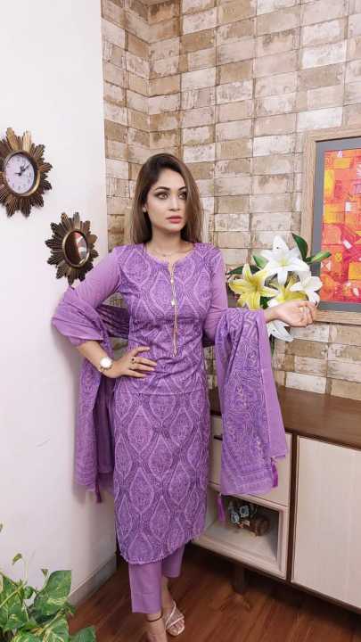 joypuri dress design exclusive Joypuri Cotton Unstitched Skin Print High Quality Three Piece For  Women - Dress For Girls - 3 Pice Dress