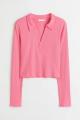 Ladies Long Sleeve Crop Top - Pink - Blouse.
