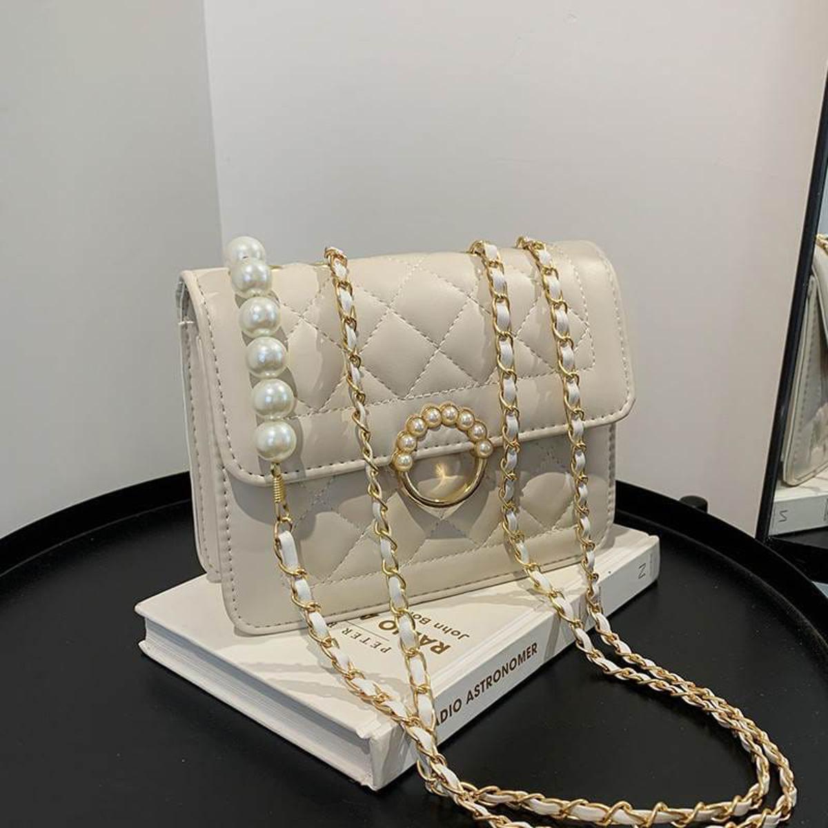 Exclusive & Premium Quality Diamond Lattice Chain Pearl Women's Shoulder Bag Multicolor for Women/Girls.