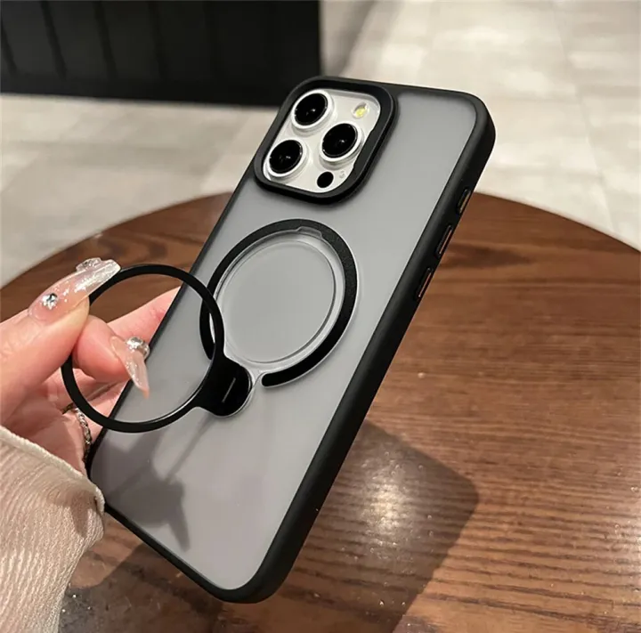 HOCE%20360%C2%B0Rotation%20Stand%20Magnetic%20Phone%20Cases%20For%20iPhone%2012%2013%2014%2015%20Pro%20Max%2014%2015%20Plus%20MagSafe%20Case%20With%20Folding%20Ring%20Holder%20Stand%20Shockproof%20Bumper%20Frosted%20Transparent%20Hard%20Back%20Cover%20-%20Image%204