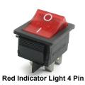 KCD4 Rocker Switch 16A 250V 4 Pin Black Color Switches 4Pin On Off 2 Positions Full Illuminated Neon RED Indicators. 