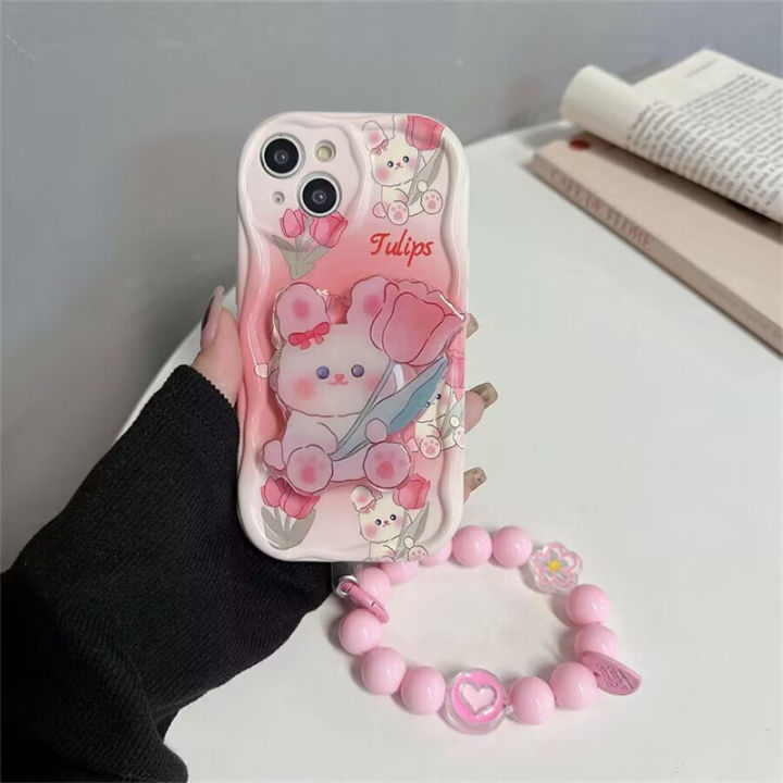 Phone%20Case%20For%20Compatible%20For%20iPhone%2011%2012%2013%2014%2015%20Pro%20Max%2013%20Mini%2014%2015%20Plus%20Casing%20Fashion%20Cartoon%20Bracelet%20Chain%20Cute%203D%20Rabbit%20Flower%20Holder%20Clear%20Shockproof%20Back%20Cover%20TPU%20Silicone%20Soft%20-%20Image%203