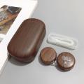 contact case for travel portable contact case with mirror rectangle, lovely and colorful, especially elegant 4-piece set Wood grain contact lens case compact eye. 