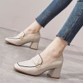 British Style Loafers Pumps Women's New Thick Style 2024 Leather Shoes Genuine Leather Every Night Heel Women's High Heels ﹂. 