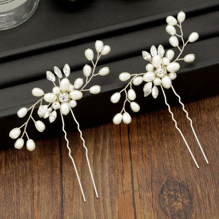 Ebay cross-border source Korean bridal handmade pearl crystal hairpin pins U-clamp wedding headwear