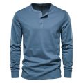 Autumn Henley Collar T Shirt Men Casual Solid Color Long Sleeve T Shirt for Men High Quality 100% Cotton Fashion Mens T Shirts.