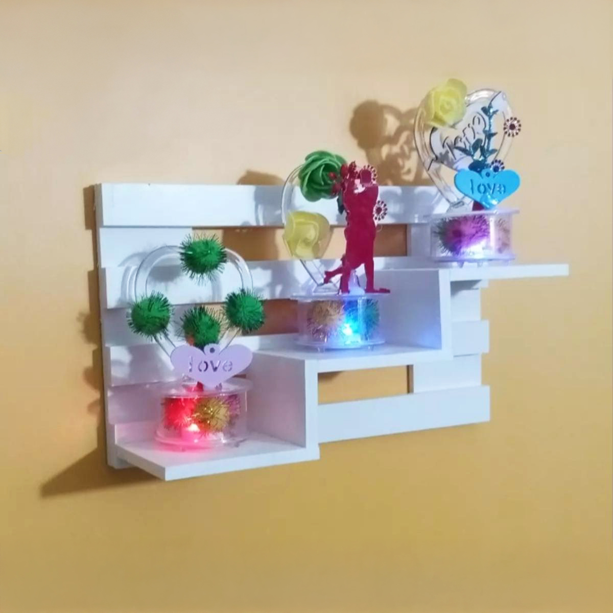 Wall Mounted 3 Layer Stair Rack, Punch Free Wall Hanging Showpiece Holder. Hand Made Craft Items Wall Shelf For Home. - Flower Vase