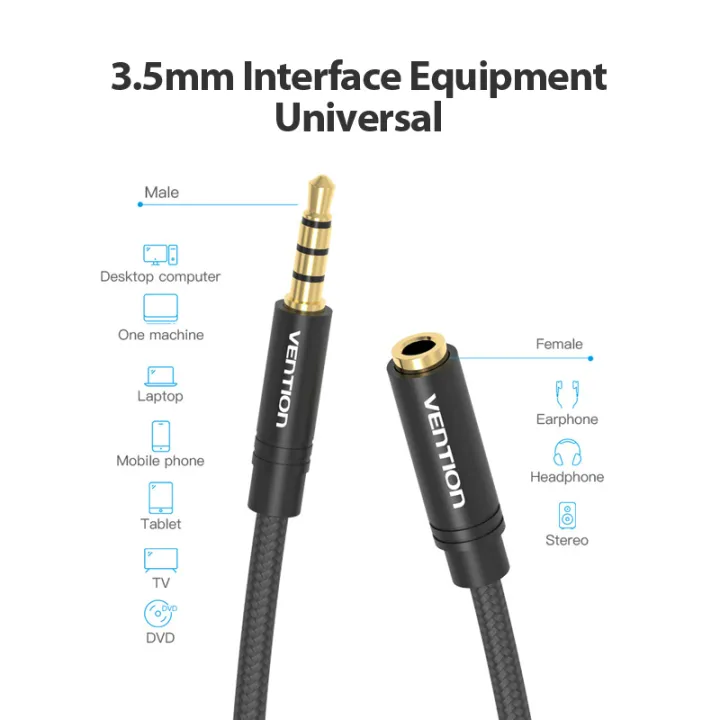 Vention%203.5mm%20Audio%20Extension%20Cable%20jack%203.5mm%20Male%20to%20Female%20AUX%20Cable%20for%20Headphones%20Huawei%20P20%20iPhone%206s%20MP4%20Player%20AUX%20Cable%20-%20Image%202