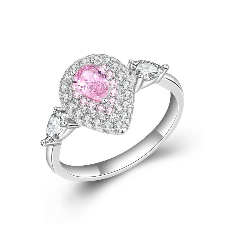 JZ075%20Gold%20Plated%20Jewelry%20Loose%20Diamond%20Colored%20Diamond%20Pink%20Diamond%20Women's%20Ring%20Teardrop%20Shaped%20Micro%20Diamond%20Simulation%20Diamond%20Ring%20-%20Image%205