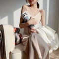 Summer Satin Sling Long Dress Womens Faux Silk V Neck Evening Paty Female Sleeveless Elegant Backless Dresses Shapewear.