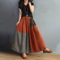 Ladies Summer Pockets Elastic Waist Maxi Faldas Tunic Print Skirt Women Patchwork Vestidos Casual Saia Robe Femme.