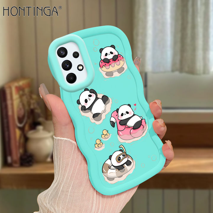 Hontinga for Samsung A53 5G Back Cover Cute Panda Pattern Luxury Phone Cover Soft Silicone Macaron Wave Mobile Case